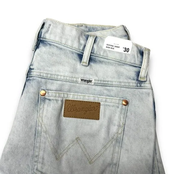 Wrangler Womens Festival Denim Short High Rise Light Blue Wash Western New