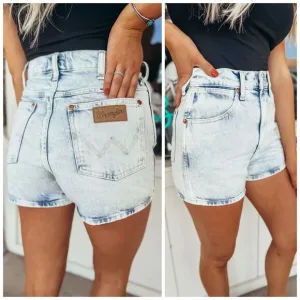 Wrangler Womens Festival Denim Short High Rise Light Blue Wash Western New