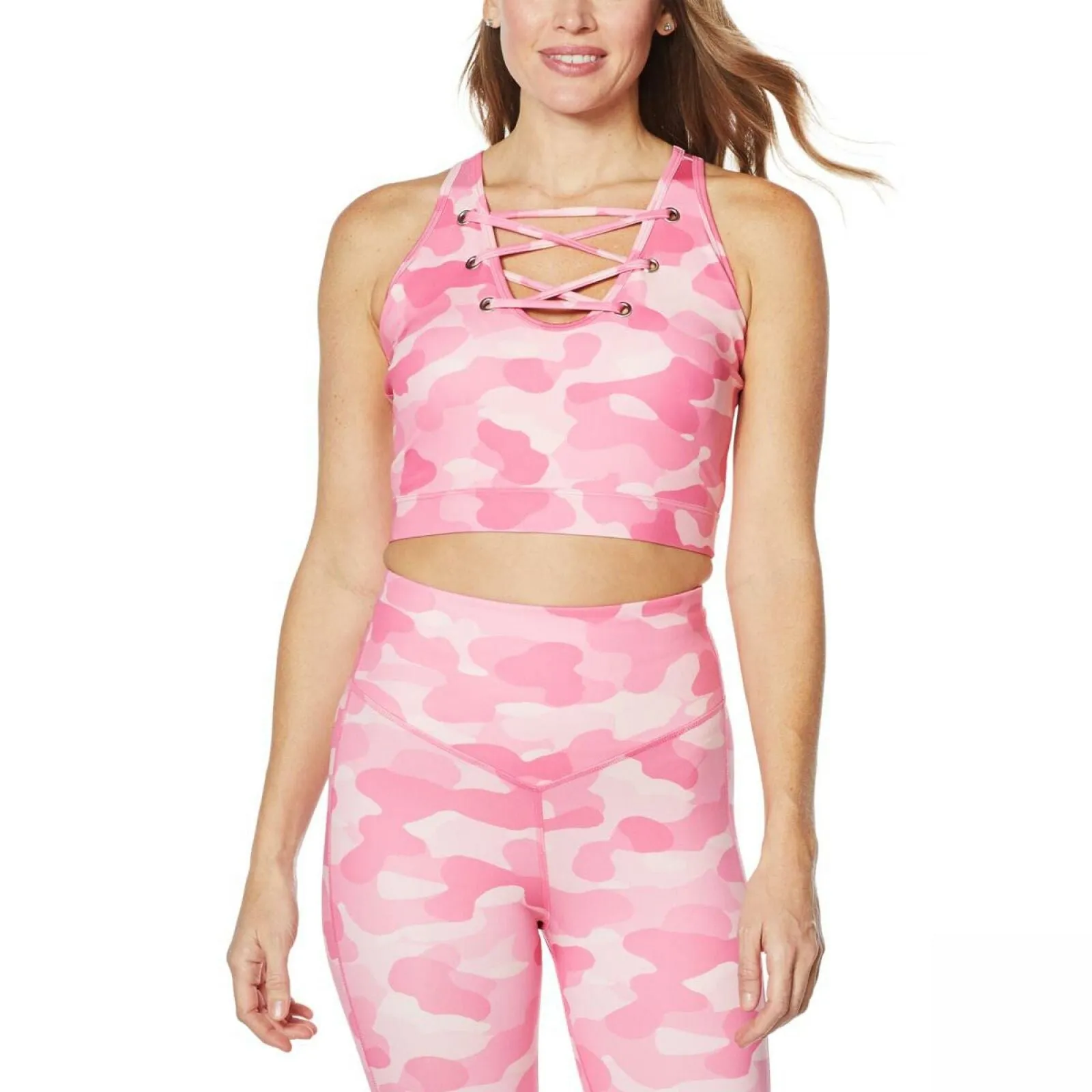WVVY Power Core Knit Lace Up Sports Bra Prism Pink Camo 1X