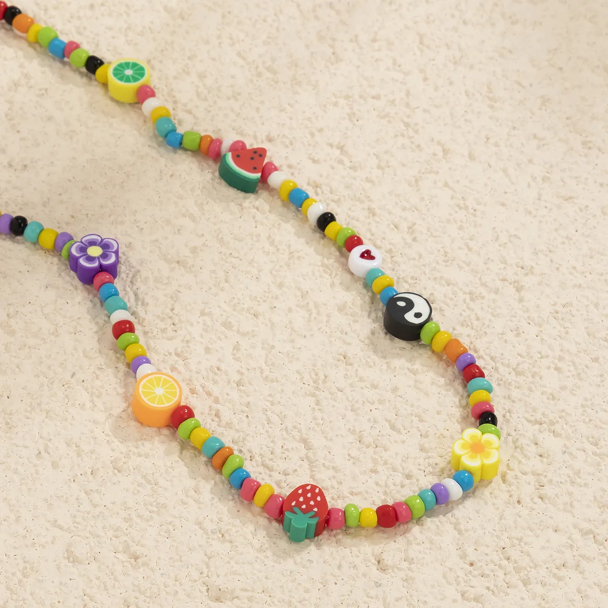 Yellow & Teal Howlite Floral Fruit Beaded Choker Necklace