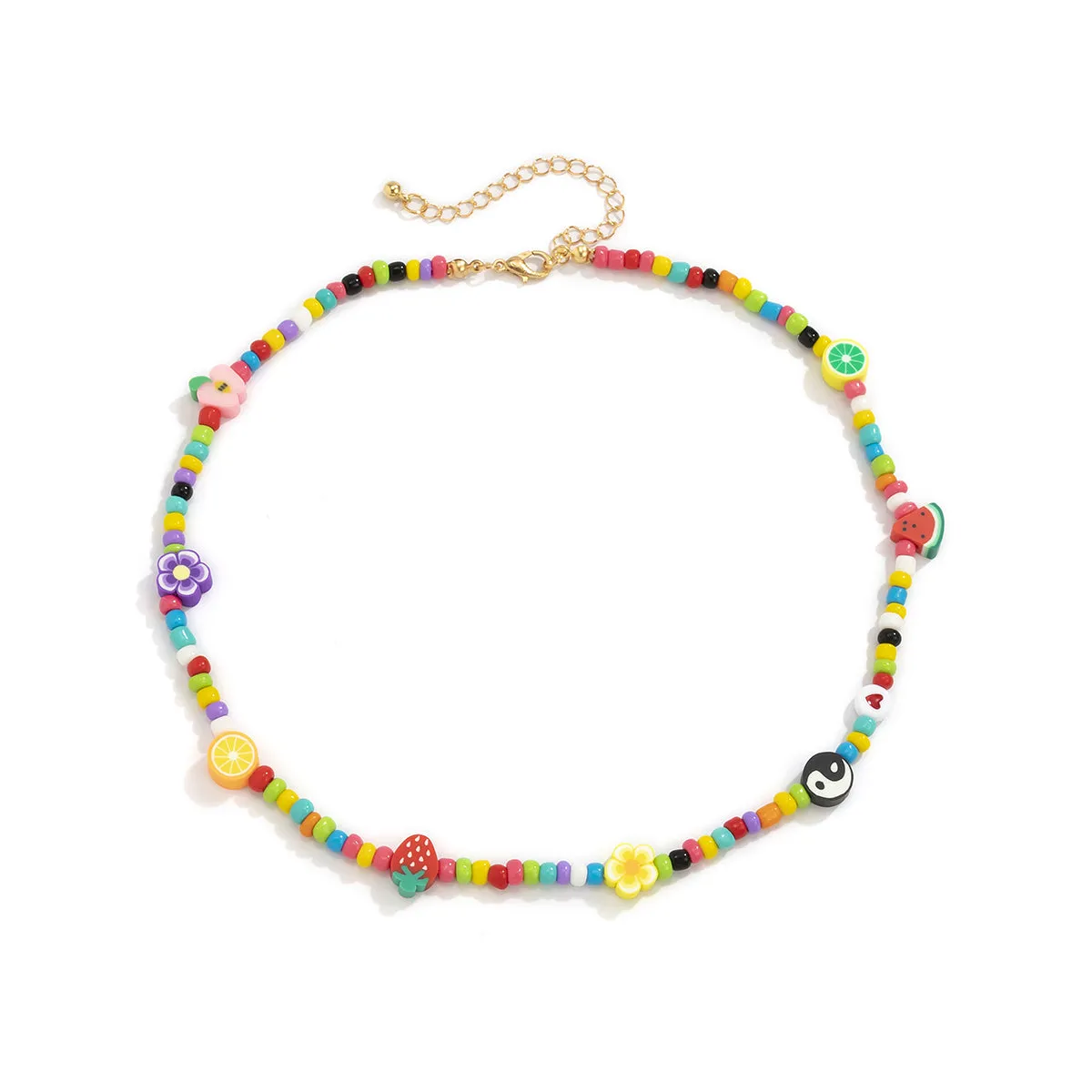 Yellow & Teal Howlite Floral Fruit Beaded Choker Necklace