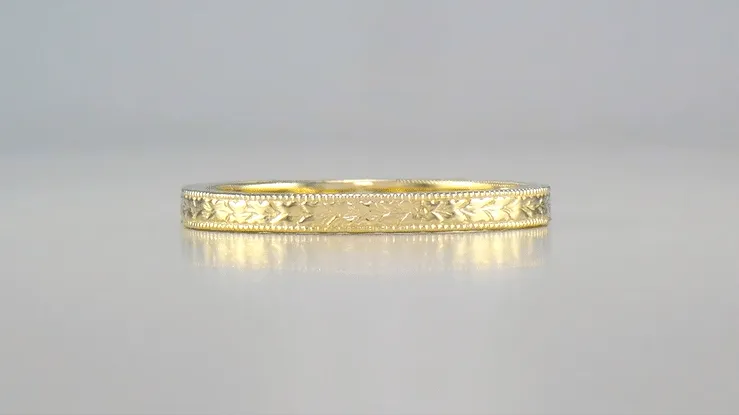 Yellow Gold 1920's Art Deco Engraved Wheat Wedding Band - 10K or 14K