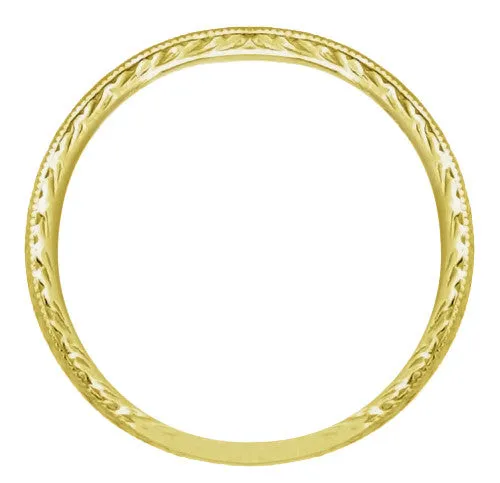 Yellow Gold 1920's Art Deco Engraved Wheat Wedding Band - 10K or 14K
