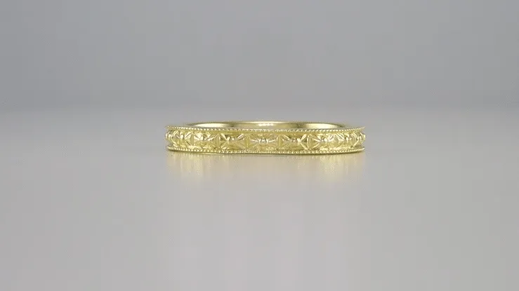 Yellow Gold Womens Edwardian Wedding Band with Floral Engraving - 14 Karat