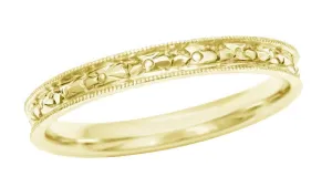 Yellow Gold Womens Edwardian Wedding Band with Floral Engraving - 14 Karat