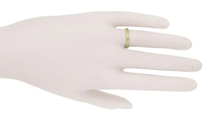 Yellow Gold Womens Edwardian Wedding Band with Floral Engraving - 14 Karat