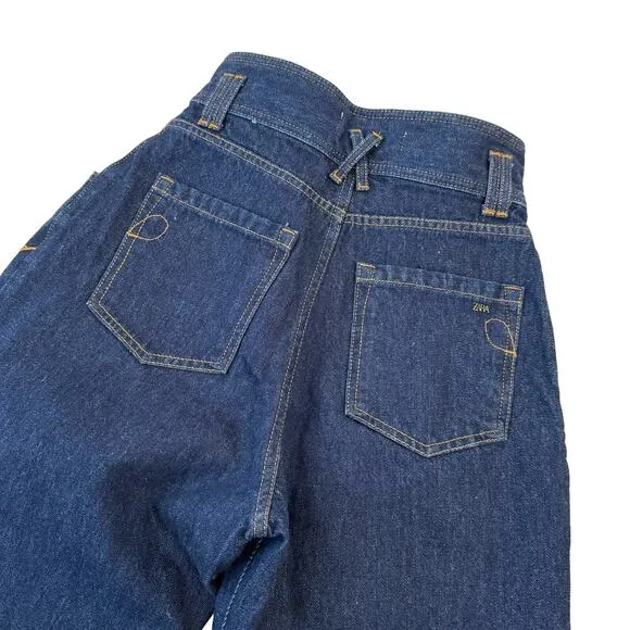 Zara High Waisted Jeans Western Wear Inspired Dark Blue Denim Size 0