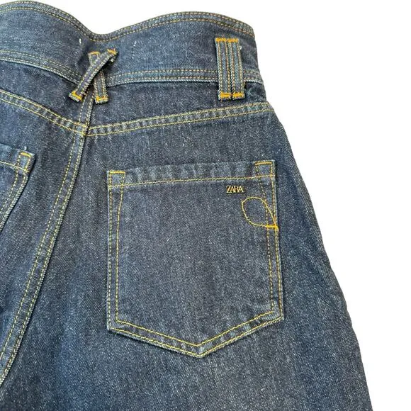 Zara High Waisted Jeans Western Wear Inspired Dark Blue Denim Size 0