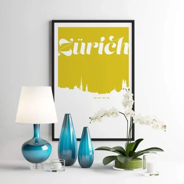 Zurich, Switzerland retro inspired city skyline