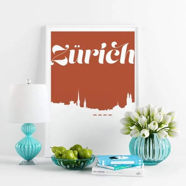 Zurich, Switzerland retro inspired city skyline